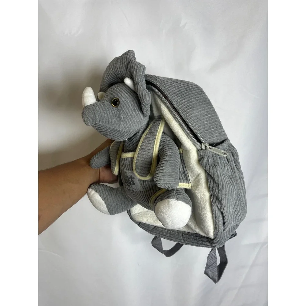 Naturally KIDS Gray Corduroy‎ Dinosaur Backpack with Detachable Triceratops Toy